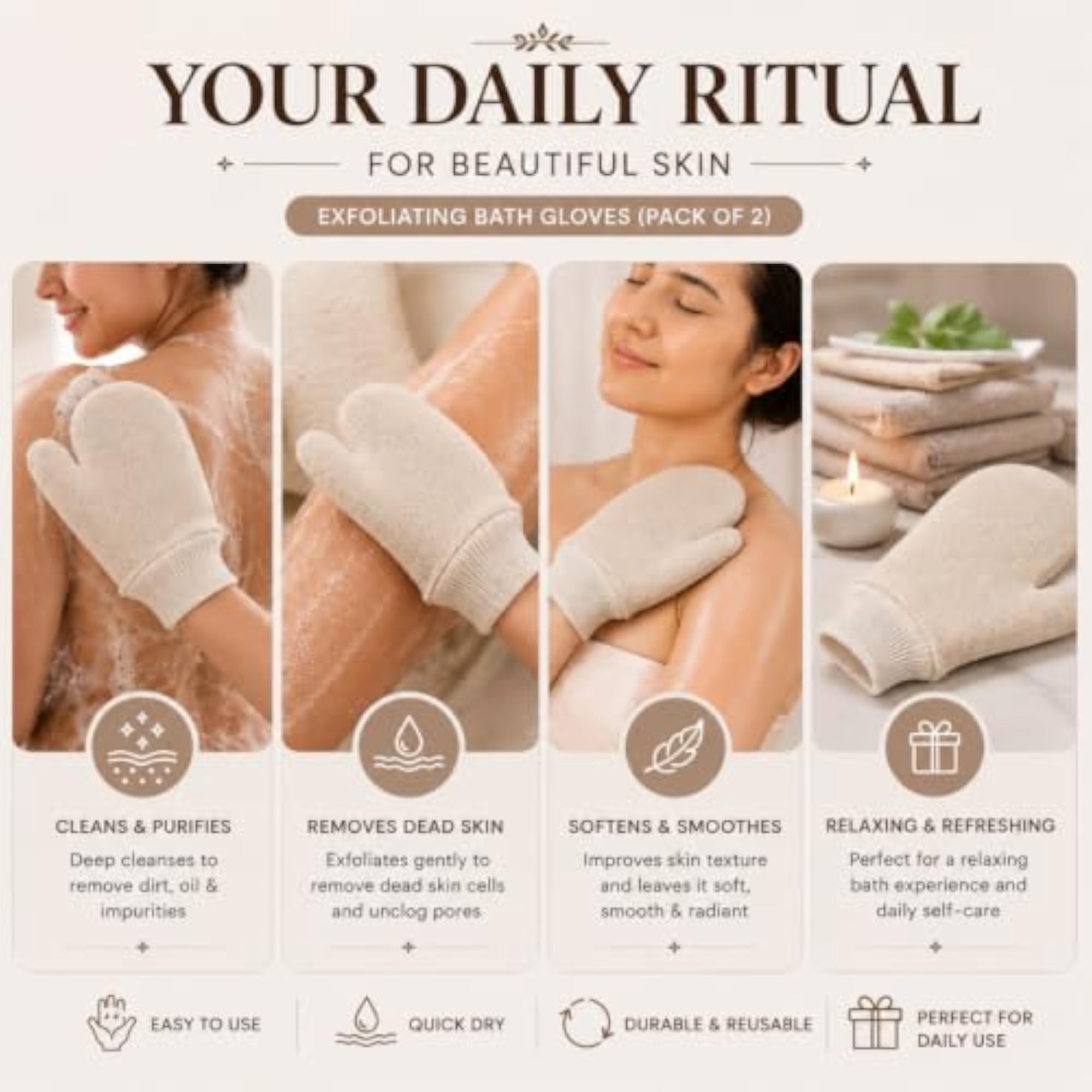 Exfoliating Bath Gloves Pack of 2, Body Scrubber Gloves