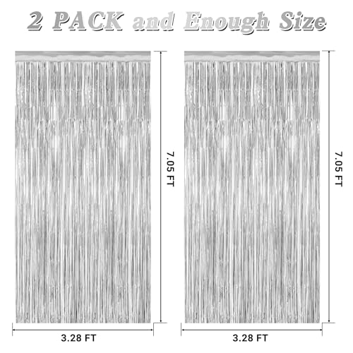 Image of 2 Pack Tinsel Backdrop, 3.28 FT x 7.05 FT Birthday Party Decorations, Silver Party Streamer Fringe Curtains Foil Backdrop, Metallic Silver Photo Props Party Supplies Party Decor