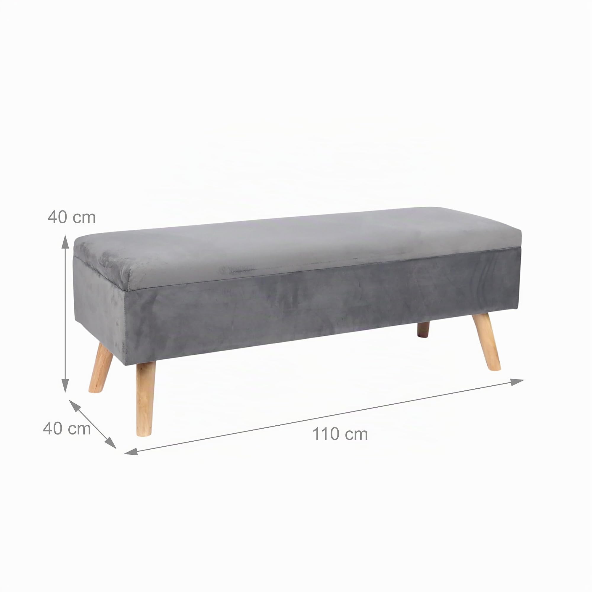 Relaxdays Panca velluto, contenitore, HxLxP: 40 x 110 x 40 cm, gambe in legno, grigio scuro