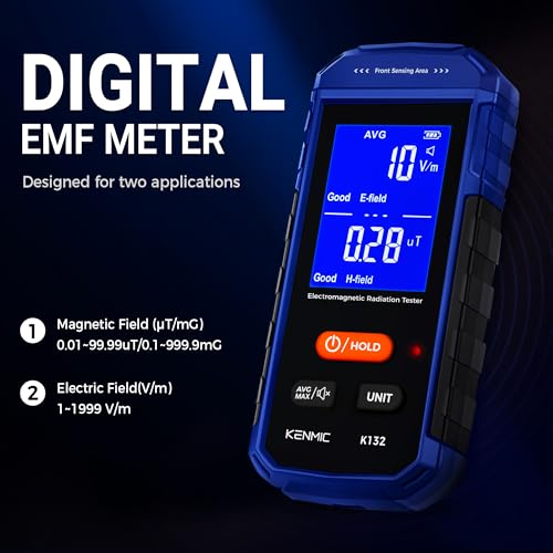Image of Rechargeable EMF Meter, Handheld Electromagnetic Field Detector with Digital LCD, Suitable for Home and Outdoors EMF Inspections, and Ghost Hunting - Blue