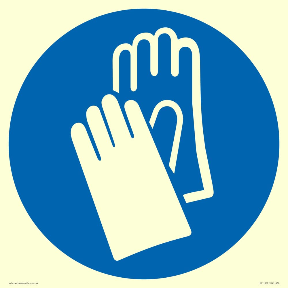 Viking Signs Custom Mandatory: Wear protective gloves Sign - 300x300mm - S30, Blue/White