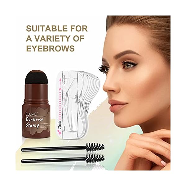 Eyebrow Stamp Kit, Eyebrow Shaping Stamp Makeup Kit, One Step Eye Brow Stamp, Long Lasting Eyebrow Makeup Tool with 10 Reusable Eyebrow Stencils, 2 Eyebrow Brushes, 3 Colors (Medium Brown)