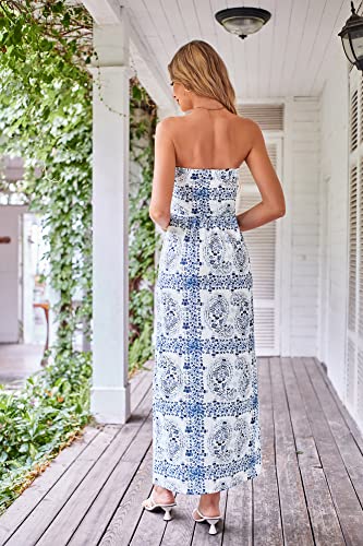 Image of GRACE KARIN Women Strapless Dress Casual Loose Ruched Long Maxi Dress with Pockets