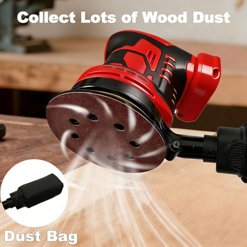 Brushless Cordless Random Orbital Sander Compatible for Milwaukee 18V Battery, Electric Palm Orbital Sander With Dust Collector, 6 Variable Speeds, 20Pcs Sandpaper For Sanding Woodworking(TOOL ONLY） by WeToolGoo - Image 7