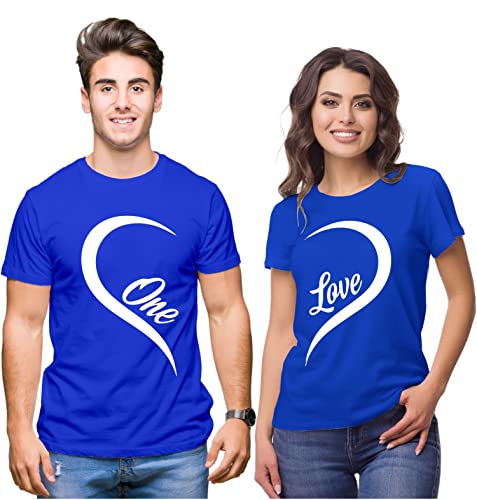 Image of Hangout Hub Hangout-Hub-NP21 Couple Tshirts for Couples | Printed One Love Heart T-Shirts | Men's and Women's Round Neck T-Shirt (Pack of 2, Cotton)
