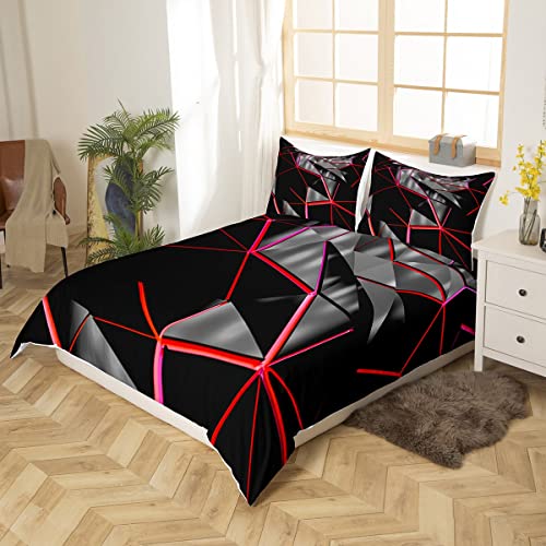 Loussiesd Red Honeycomb Comforter Cover Stereoscopic Honeycomb Bedding Set for Kids Beehive Duvet Cover Geometric Honeycomb Bedspread Cover Simplistic Room Decor Quilt Cover Single Boys - Image 3