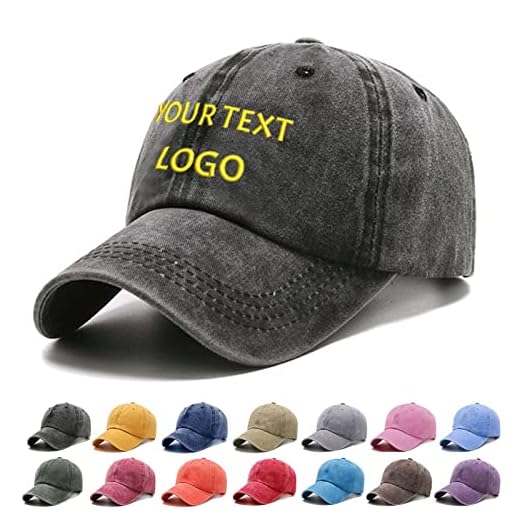 Reuhen Berretto da Baseball Personalizzato con Ricamo Testo, Logo e Stampa Foto,Immagine, Personalizzato Regolabile Berretto da Baseball Vintage Lavato, Cappellino Visiera Unisex Donna Uomo