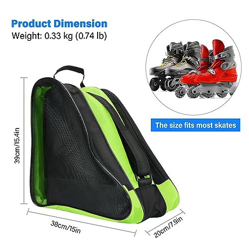 Image of Roller Skate Bag, Breathable Ice-skating Bag Shoulder and Top Handle Oxford Cloth Skating Bag for Women Men and Adults Roller Skate Accessories (Green)