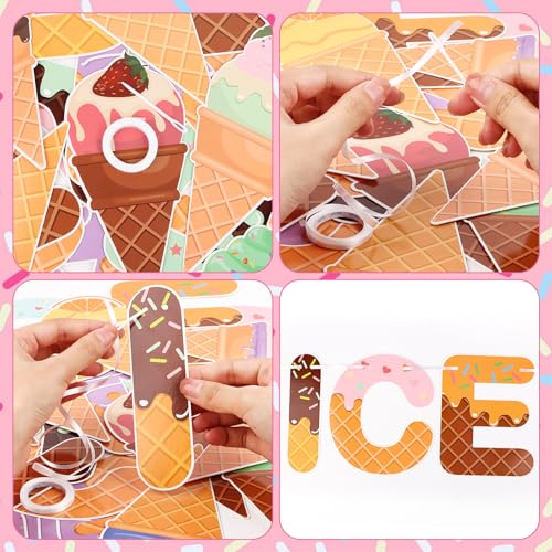 Image of Ice Cream Party Decorations Ice Cream Bar Banner Colorful Garland Photo Prop Summer Sweet Shop Birthday Party Baby Shower Wedding Decorations for Girls Kids Dessert Table Supplies