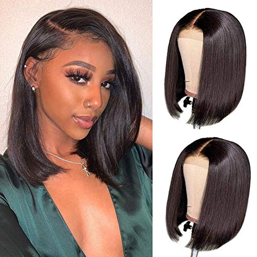 Bob Wigs Human Hair Wigs 4X4 Lace Closure for Black Women Brazilian Virgin Lace Front Bob Wig Pre Plucked Natural Hairline with Baby Hair Bleached Knots 12 Inch 150% Density