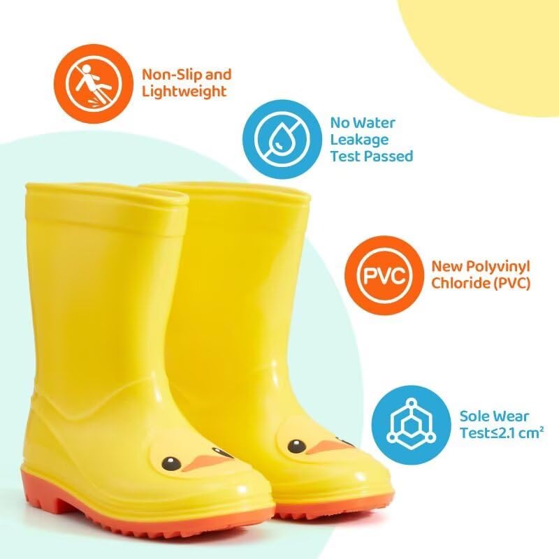 Kids Rain Boots, Cute Yellow Duck Rain Boots, Boys Girls Waterproof Toddler Rainboots for Garden, Puddle, Outdoor Water Shoes3