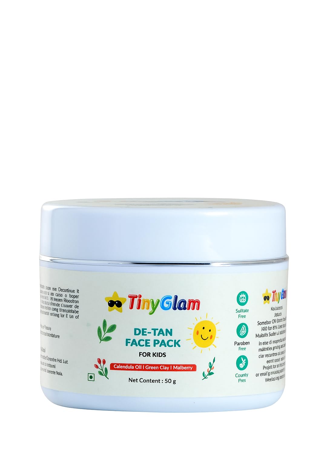 TinyGlam Kids De-Tan Face Pack for 4–16 Years | Brightening & Tan Removal | Natural Clay & Fruit Extracts | Gentle on Sensitive Skin | Sulphate & Paraben Free | 50 Gram
