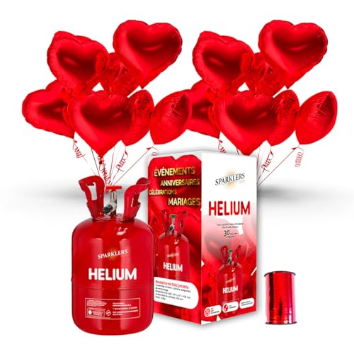 SPARKLERS CLUB BOUQUET DE 20 PALLONI CUORE ROSSO + HELIUM + NASTRO IN AMORE IDEALE PER San Valentino, FESTA A TEMA