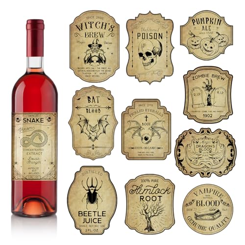 36 Pcs Halloween Wine Bottle Labels Stickers Vintage Scary Potion Bottles Labels Halloween Animal Apothecary Bottle Stickers Classic Creepy Waterproof Wine Labels for Halloween Party Favor