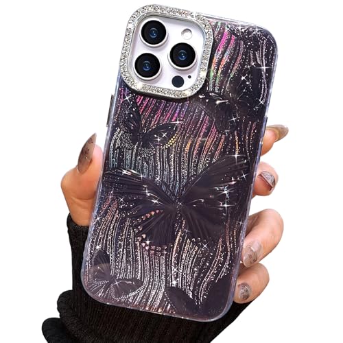 I-MGAE-IN-AR Compact Case for iPhone 13 Pro Butterfly Design,3D Diamond Camera Lens Protection Frame,Cute Soft Slim TPU Shockproof Protective Phone Cases Cover for Women Girls Aesthetic Black -  HD-Black-13P