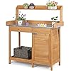 Topeakmart outdoor potting bench table work station garden planting with cabinet drawer top shelf lower shelf natural wood  urban country home decor