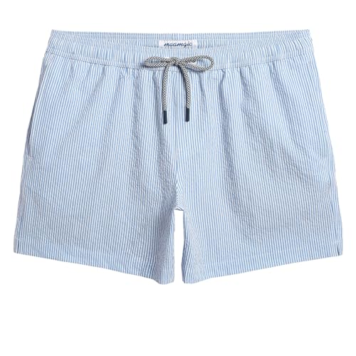 maamgic Men's Swim Trunks 5.5 inch Seersucker Beach Shorts Quick Dry Bathing Suits with Mesh Liner