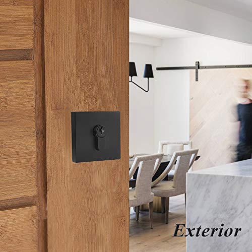 Probrico Square Deadbolt, Flat Black Double Cylinder Different Key Set For Interior And Exterior, 1 Pack #TOP1