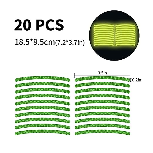 Image of 20PCS Car Wheel Hub Strong Reflective Stickers for Cars Night Safety Warning Reflective Stripe Decal Auto Motorcycle Wheels Rim Cycling Bicycle Truck Car Stickers (Fluorescent Green)