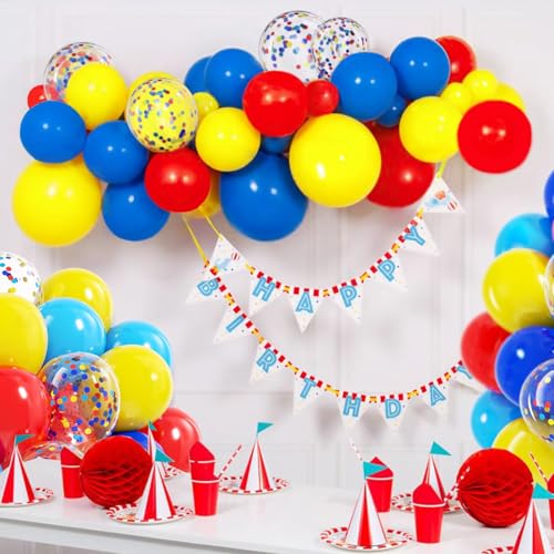 Image of BAUANOOY Carnival Balloons, 60pcs 12 Inch Red Light Blue Royal Blue Yellow Latex Balloons for Carnival Theme Birthday Party Decorations
