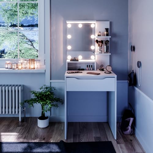 Vicco Schminktisch Ruben, Weiß, 60 cm mit LED Beleuchtung...