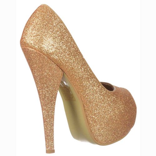 Chaussures de soirée pour femme or peep toe stiletto à plateforme - 4