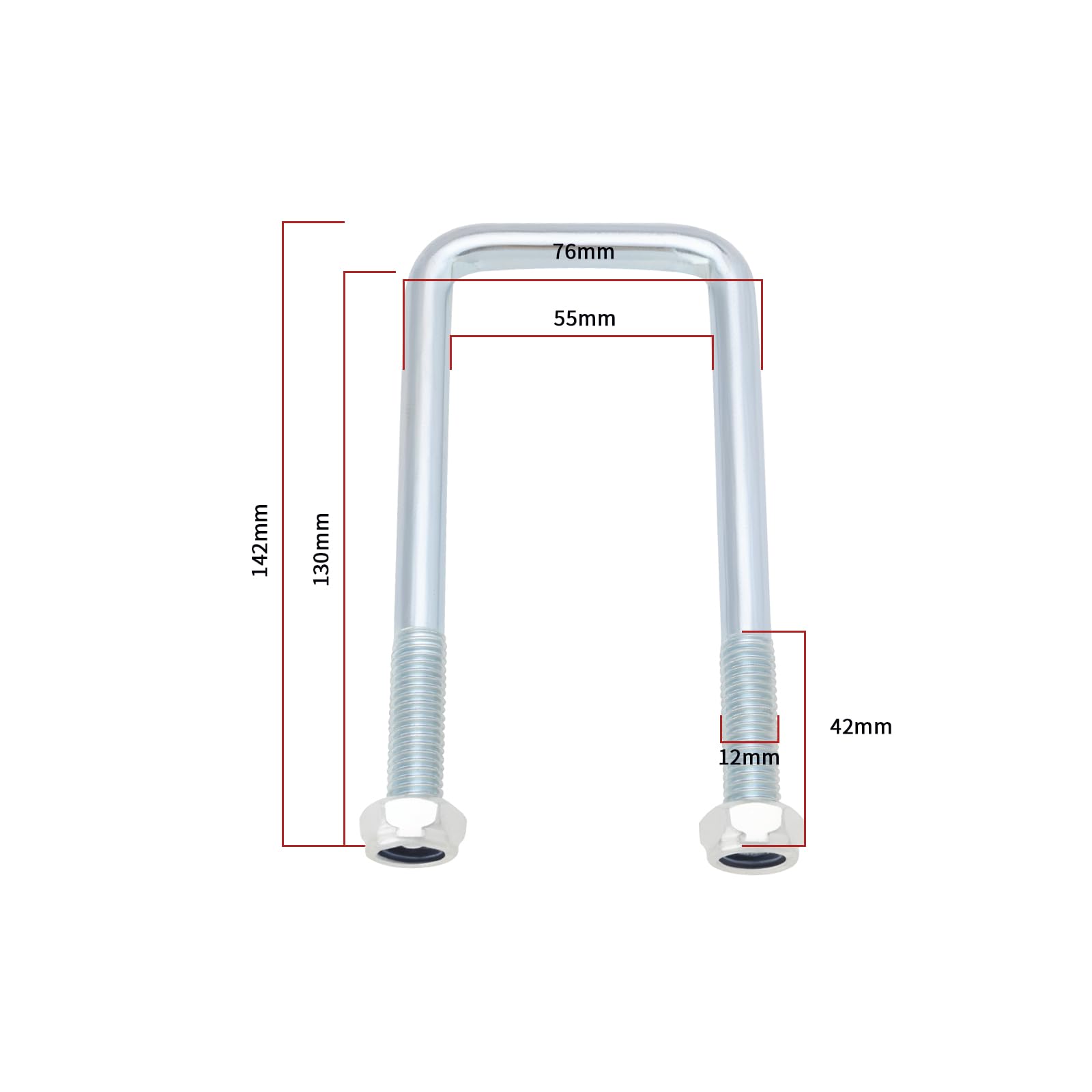 The Lord of the Tools 4 Sets Galvanized Steel U-Bolt Nut Set M12x42mm U Bolts with Plate Nut Compatible with Ifor Williams Trailer Twin Leaf Springs - Image 4