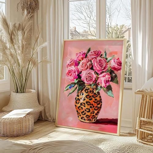 Impression sur toile de roses roses 80x140cm sous cadre style léopard - 6