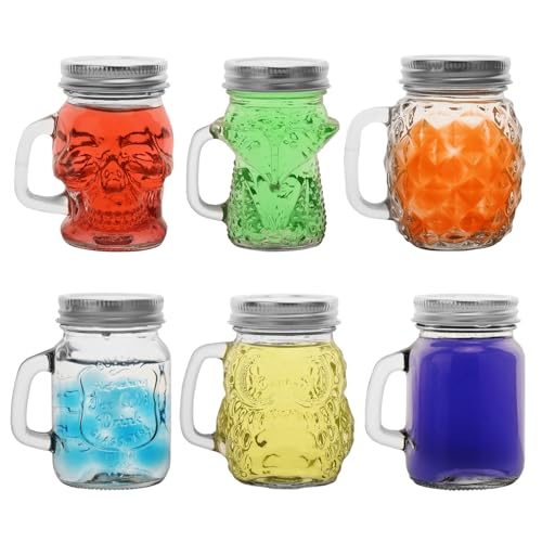 eispap 6 Pcs 4 oz Mini Mason Jar Mugs Mason Jar Mugs with Handles and Lids Small Drinking Glass and DIY Favor Decor Wedding Bridal Shower Party Supplies for Drinks, Gifts, Candles and Crafts