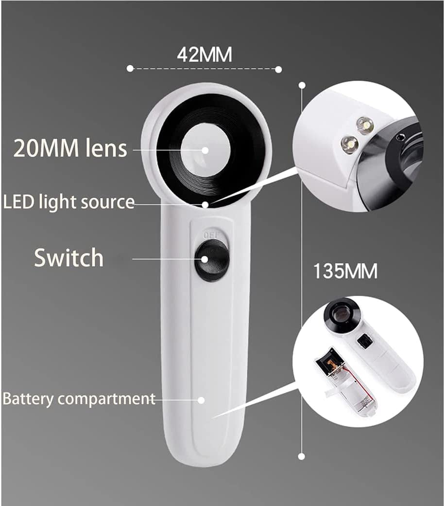 Ręczna lupa powiększająca 40X z 2 diodami LED, podświetlana lupa z podświetleniem, lupa do czytania dla seniorów Czytaj, monety, znaczki, mapę, białe okulary inspekcyjne Beauty Comes