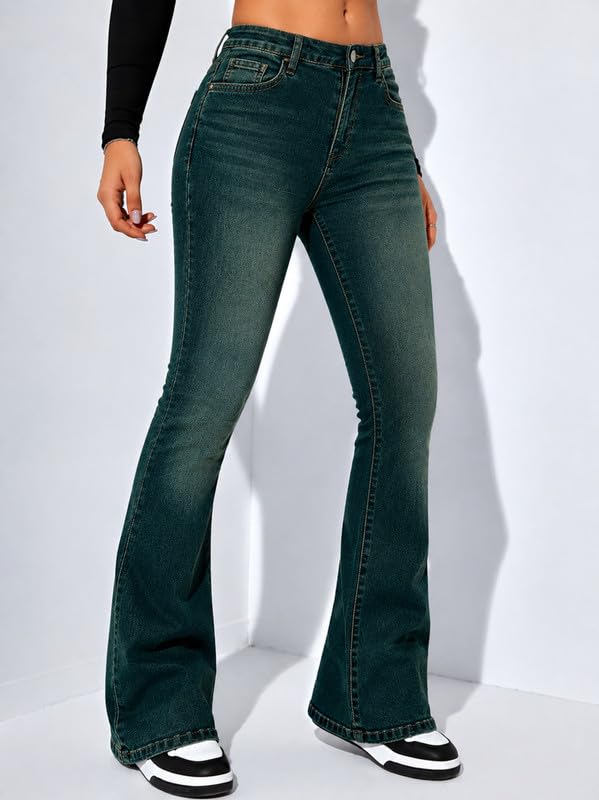 Image of Ben Martin Women's High Waist Jeans || Flared Bell Bottom Bootcut Pants || Wide Leg Stretch Denim - Perfect for Travel, Party & Everyday Use - Sizes 26-40 (1)