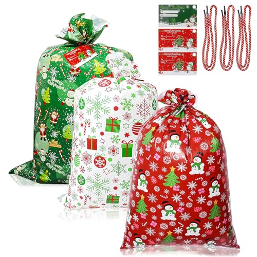 3 Stück Weihnachtstüten Groß, 92x142cm Rot Grün Weiß...