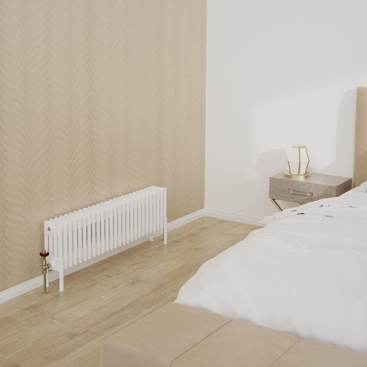 Warmehaus Traditional Cast Iron Style White 4 Column Horizontal Radiator 300x1190mm Central Heating Space Saving Radiators
