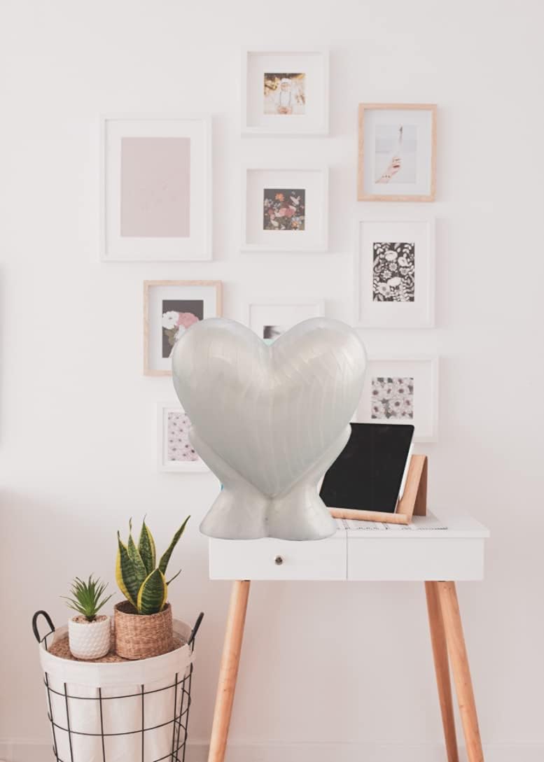Forever Heart Cremation Urn for Adults - Funeral Urn for Ashes - Metal With Velvet Bag (White)