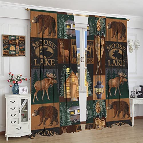 Vintage Deer Bear Farmhouse Window Curtain Retro Cabin Curtains Lake Country Lodge Moose Bedroom Curtains Home Curtains 42X45In #TOP3