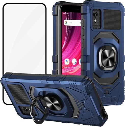 WDHD Designed for BLU Studio Mini 2023 Phone Case with Tempered Glass Screen Protector, Full-Body Protective [Military-Grade], Heavy Duty Shockproof Protective with Ring Kickstand Cover (Blue)