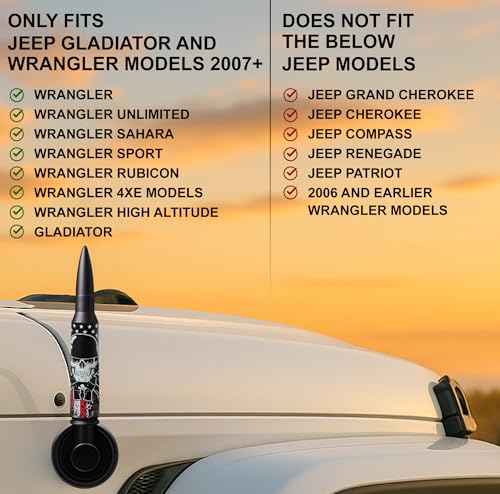 Image of 50 Cal Badass Bullet Antenna Fits Jeep Wrangler JK & JL from (2007 for Jeep Wrangler & Gladiator Accessories - Car Wash Safe & Anti Thelf Design - Ditch The Whip & Upgrade Your Jeep