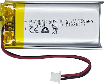 DC 3.7V 750mAh 902040 Rechargeable Lithium Polymer Battery, Suitable for DIY 3.7-5V Electronic Products with Built-in 2-Wire Battery Replacement and LED Lights