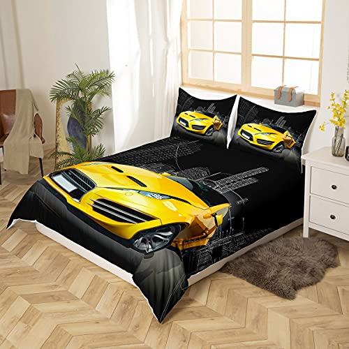 Race Car Comforter Cover Double Size Boy's Sport Bedding Set Car Collection Duvet Cover Orange Sports Car Decor Boys Girls 3 Pieces Bed Cover with Zipper Ties 2 Pillow Soft Microfiber Bedding - Image 2