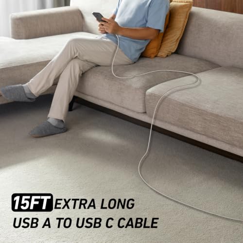 Image of Extra Long USBC Cable 15FT, Type C Cable Fast Charging Cord USB C Charger | Durable Heavy Duty Phone Charger Cable for iPhone 17 16 15, iPad Pro, Air, Mini, Samsung Galaxy S26, Z Flip 7, Pixel - Silver