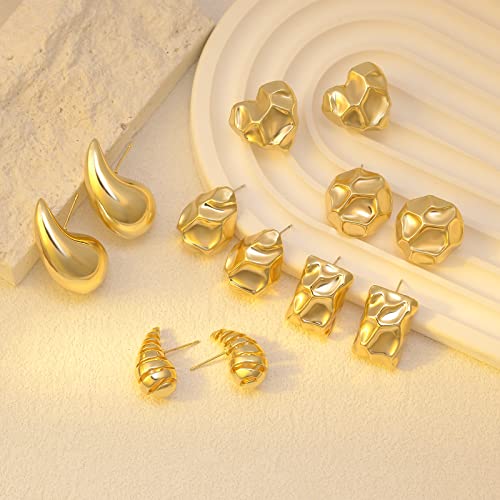 Cuicanstar 6 Pairs Gold Waterdrop Earrings Lightweight Chunky Gold Teardrop Hollow Hoops Heart Earrings Spiral Hollowed Out Tear Drop Earrings Set For Women Girls #TOP2