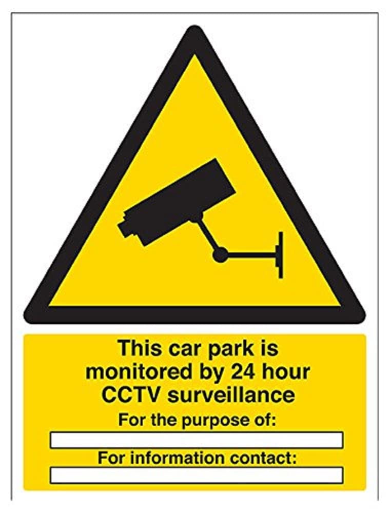 V Safety CCTV This Car Park Is Under 24 Hour CCTV Surveillance Sign - 300mm x 400mm - Self Adhesive Vinyl