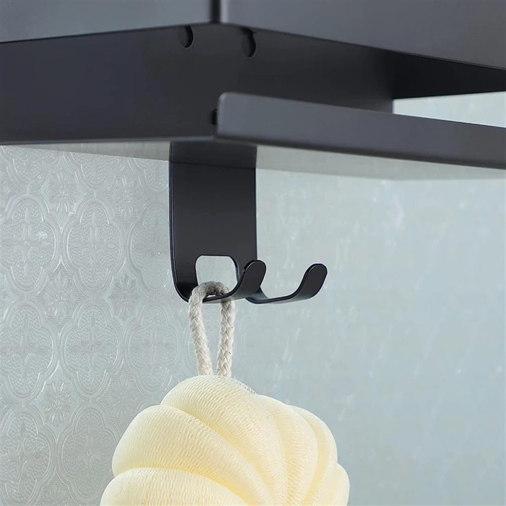 Mensola portaoggetti da doccia nera, mobile in acciaio inox, da appendere alla porta, senza trapano, per bagno, salvaspazio, decorazione per la casa