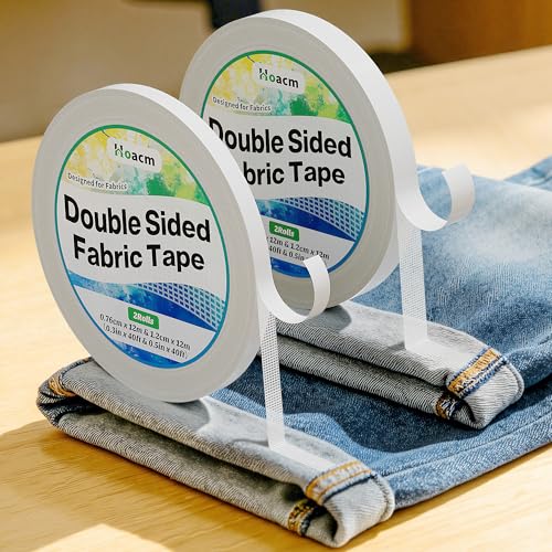 Hoacm 2 Rolls Hem Tape No Sew No Iron Double Sided Fabric Tape for Clothes
