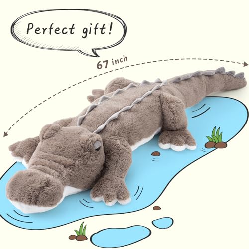 Image of MorisMos Giant Alligator Stuffed Animal, 67inch Soft Large Alligator Plush Toy, Big Stuffed Crocodile Gifts for Kids Boys Girls