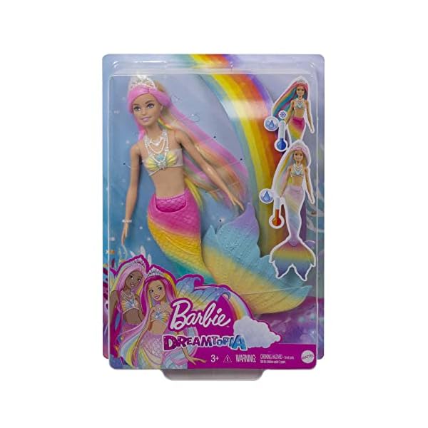 Barbie Dreamtopia Sirène Magique Arc-en-Ciel, Poupée Sirène Changeant De Couleur dans l'eau, Jouet pour Enfant de 3 Ans et Plus, GTF89 51zBcM JUHL. SS600