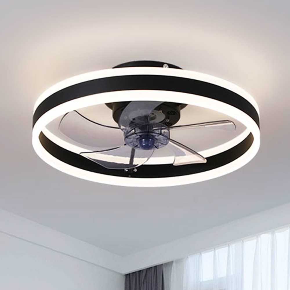 Megeme Reversible Ceiling Fan with Lights and Remote Control,16 Inch Ceiling Fan in 6 Gear Wind,Low Profile Ceiling Fan with 3 Color Dimming,Black Flush Mount Ceiling Fan with Light