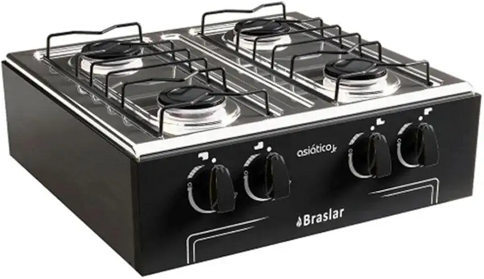 Fogão Portátil 4 Bocas Asiatico Junior Braslar Preto