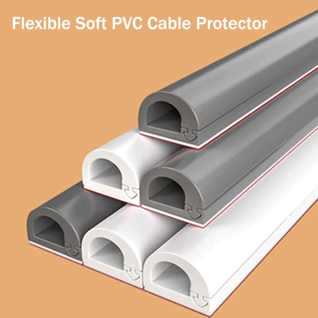 Cubrecables De Suelo con Apertura Lateral, Protector De Cables De Pared Autoadhesivo para Gimnasios, Diseño Semicircular/Resistente Al Pisado, para Oficina En Casa(Blanco)