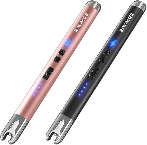 Miniatura 1 de RAYONNER Encendedor eléctrico para velas, encendedor recargable USB ARC (2 unidades, negro y oro rosa)
